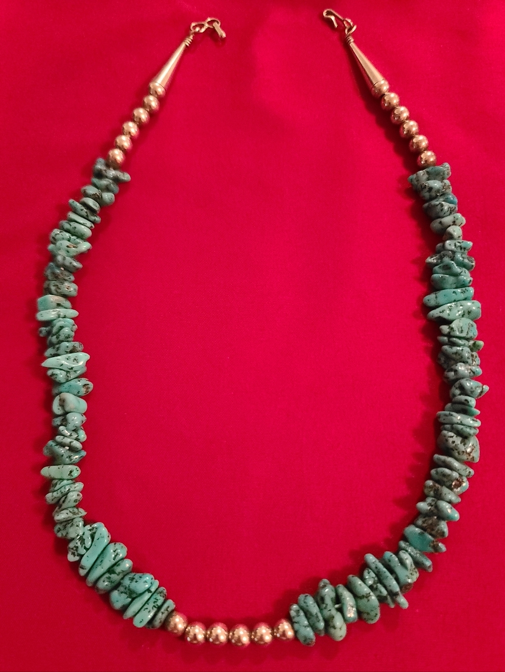Vintage Nugget Turquoise Navajo Silver Pearl 18" Necklace Hook Closure 34 grams